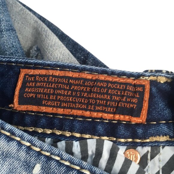 Rock Revival Jeans Womens 25 Alaina Blue  Skinny Distressed Embroidered Pockets - Picture 7 of 16